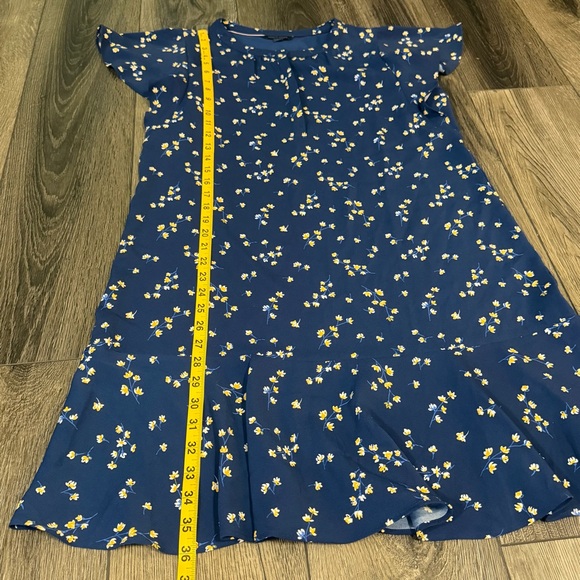 Tommy Hilfiger Ruffle Hem Flutter Sleeve Floral Print Shift Dress Navy Blue Sz M - Picture 8 of 16